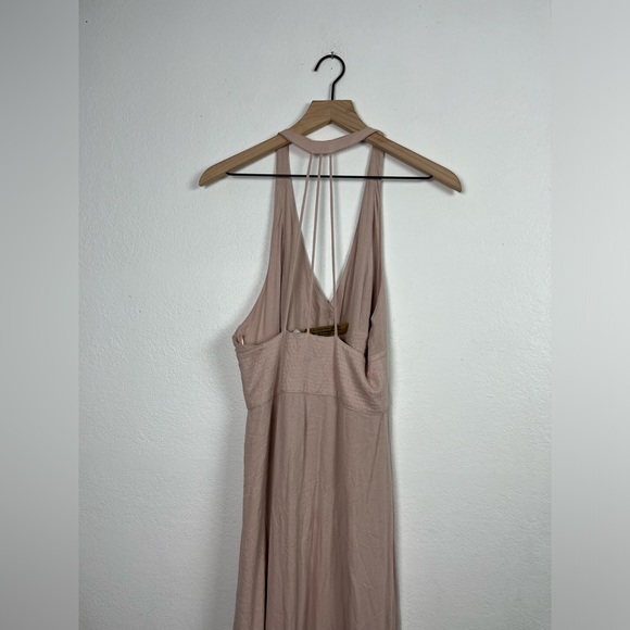 Irene’s Story Taupe pink Sleeveless v-neck front button Midi Dress - Picture 8 of 10